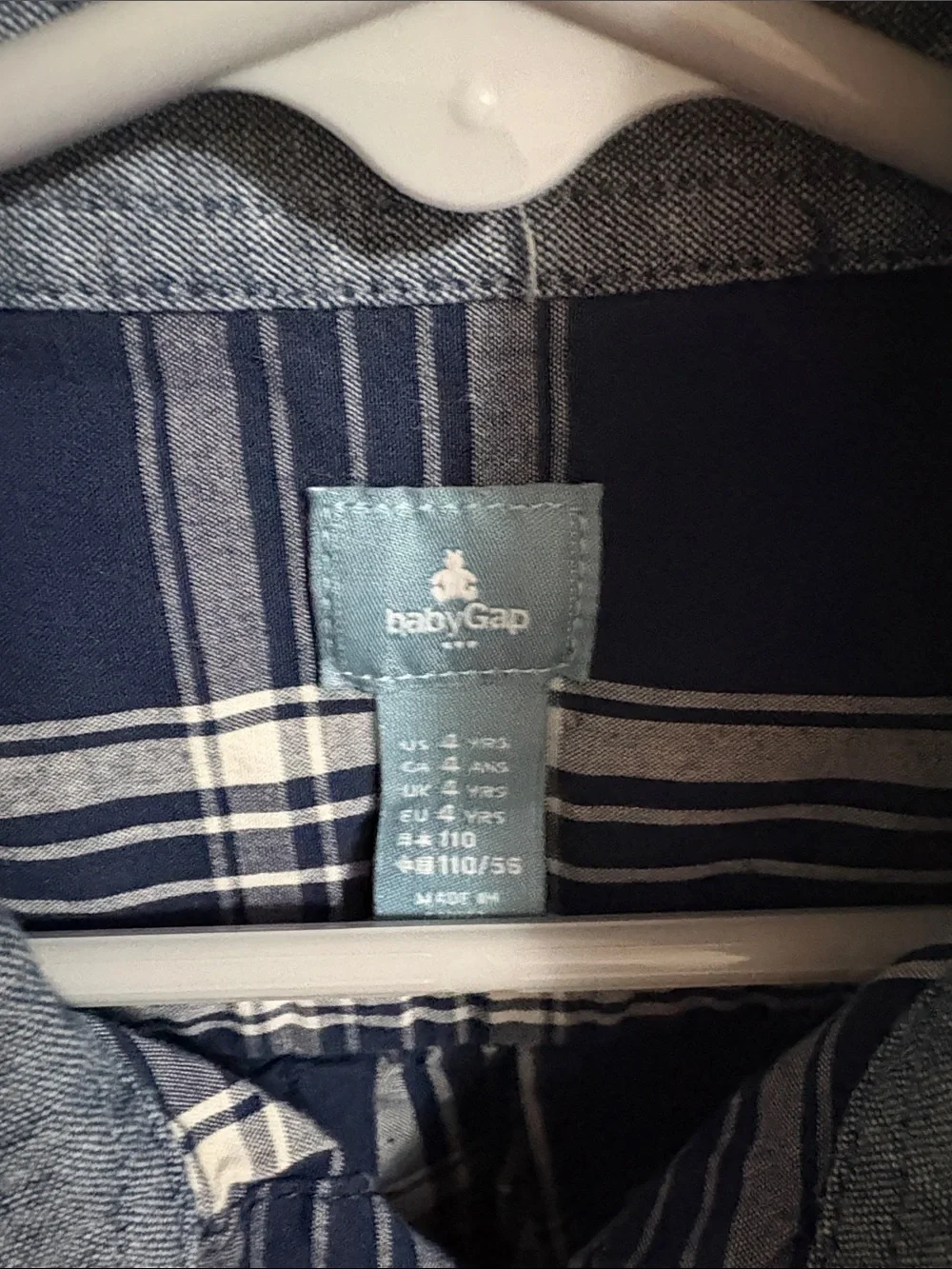 GAP Boys Blue and White Plaid Button-Down Shirt